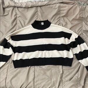 H&M Black and White Striped Turtleneck Sweater